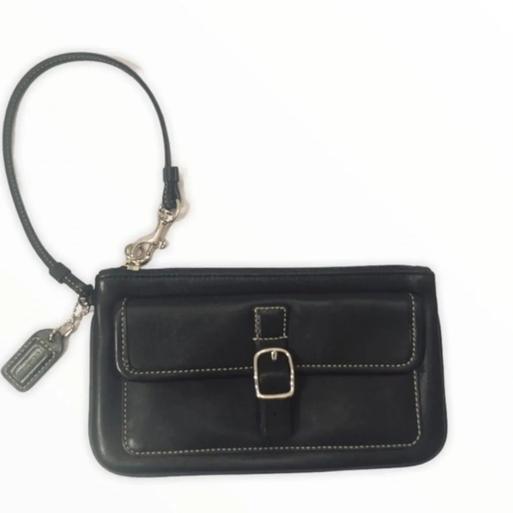 Coach black leather wristlet mini clutch bag